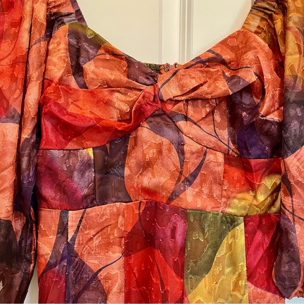 Anthropologie Hutch Printed Twist-Front Puff Sleeve Ruffle-Hem Dress - Picture 9 of 16